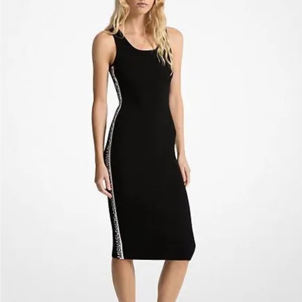 Michael Kors Black Midi Dress with Logo Detail